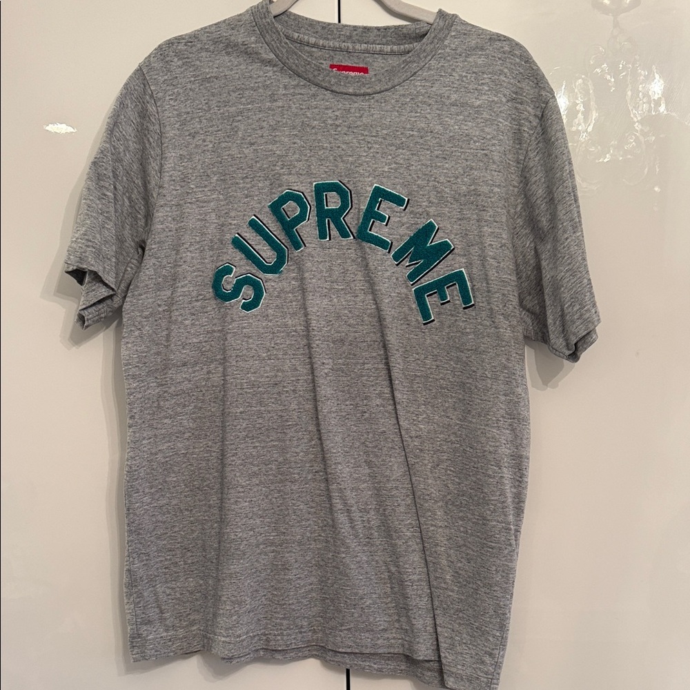 Supreme Grey Tee with Teal Lettering
